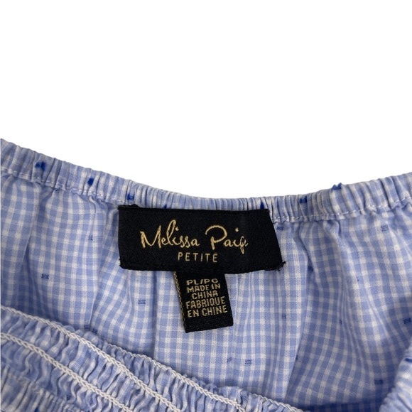 Melissa Paige Gingham Print Off Shoulder Top Blue White Size Petite Large - Picture 11 of 17